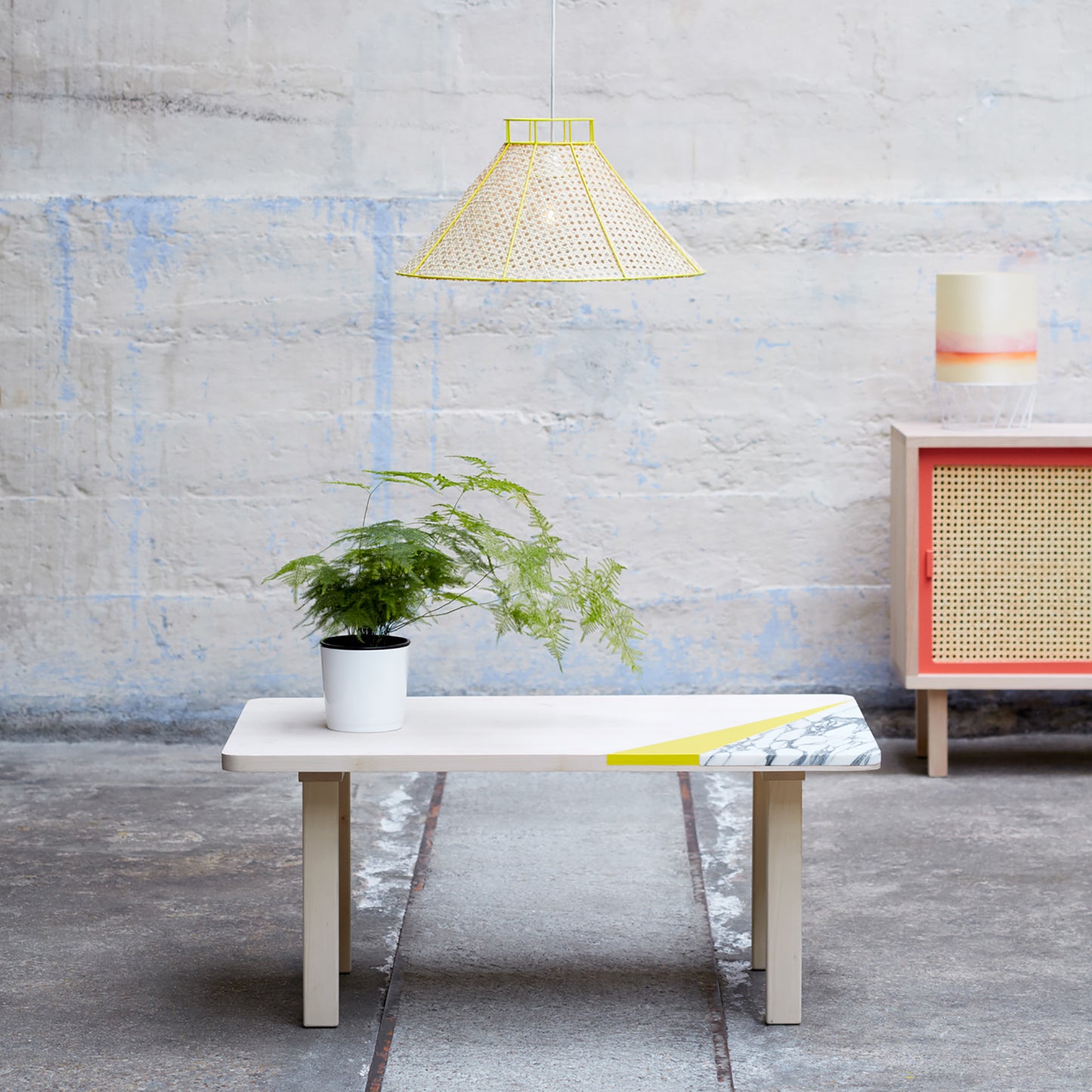 Suspension Straw cannage - jaune