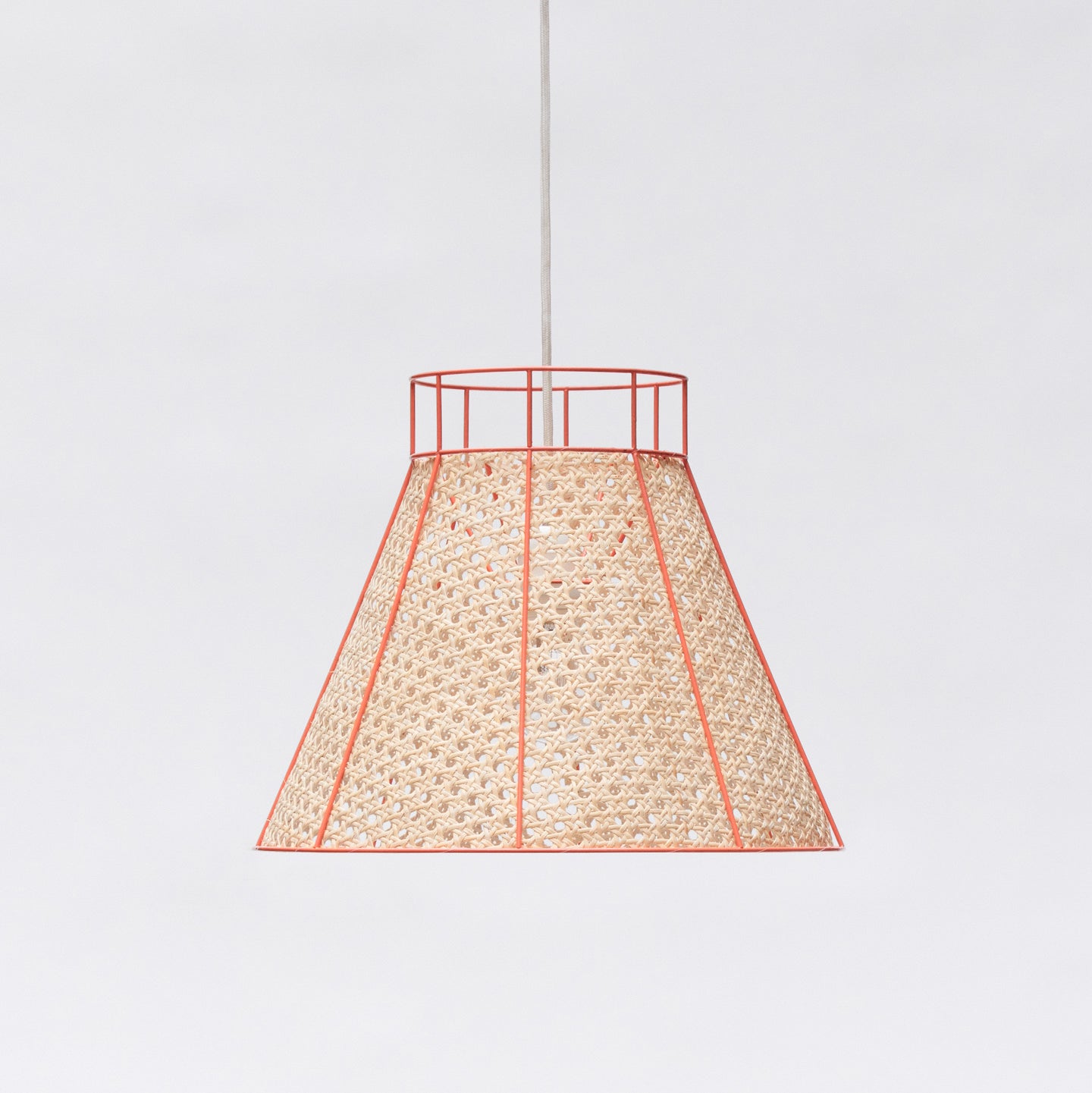 Straw caning pendant light - coral